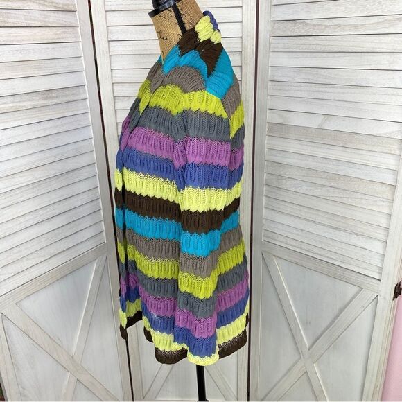 Peck & Peck Striped Crochet Open Front Cardigan Sweater  6 Gray Multi - Picture 2 of 12